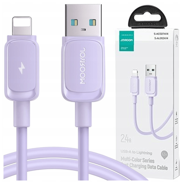 Joyroom Multi-Color Series A14 Lightning / USB-A 2.4A 1,2 m kabel - lila