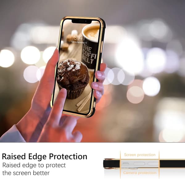 APPLE IPHONE 12 PRO SILIKONE ETUI SORT GULD RAMME HJERTE A2341