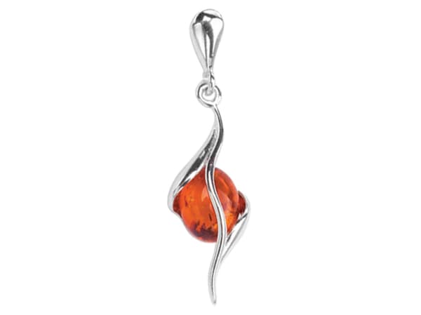 Silverhänge med bärnsten Elegant damhänge Bärnstenssilver
