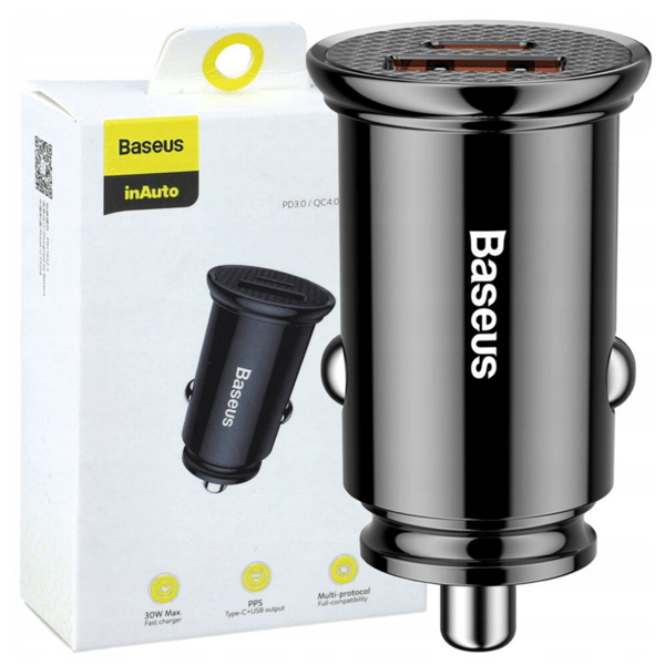 Baseus Circular PD QC4.0+ 5A 30W Autolaturi (Musta)