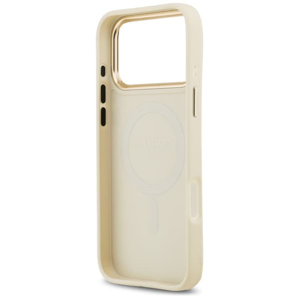 Guess MagSafe-etui med kornet strass-logo til iPhone 17 Pro Max, beige