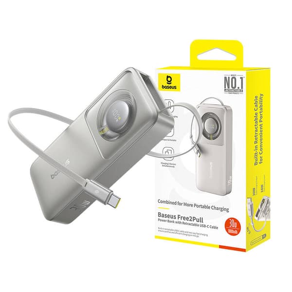Baseus OS Free2Pull 10000mAh 30W Powerbank + Kabel (Grå)