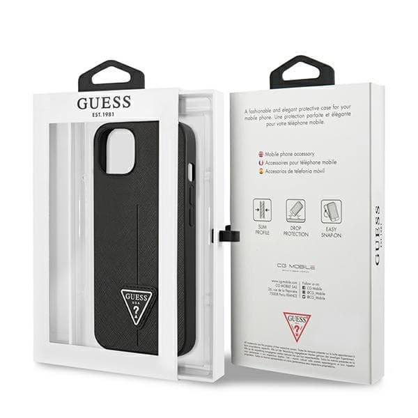 Guess GUHCP13SPSATLK iPhone 13 mini 5.4 sort/sort hårdt cover SaffianoTriangle Logo