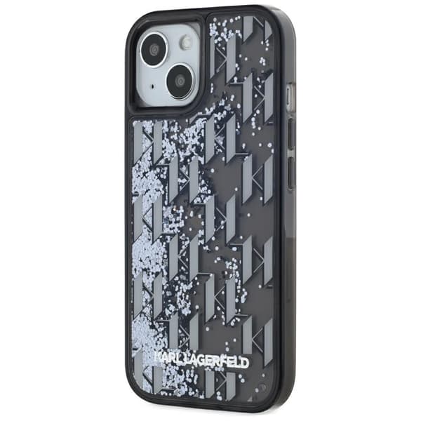 Karl Lagerfeld Liquide Glitter Monogram Gradient Cover til iPhone 15 Sort