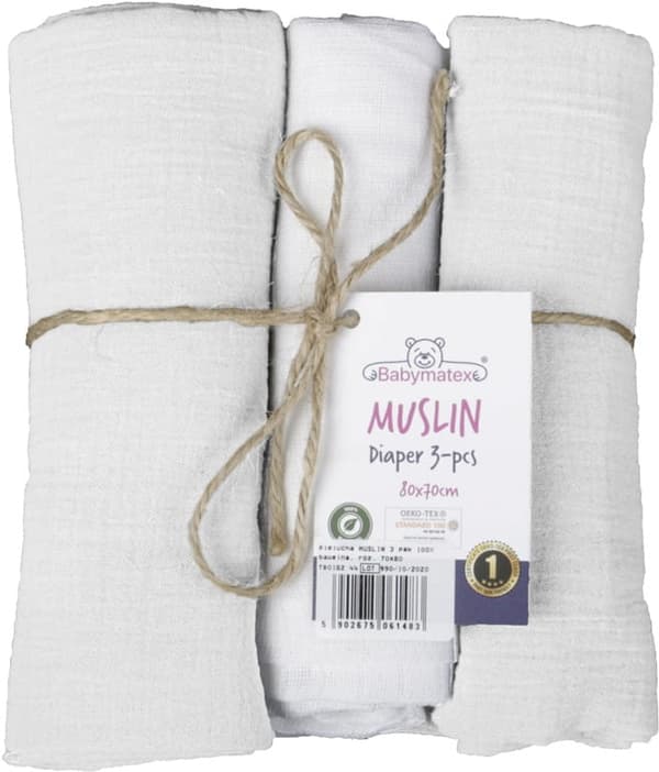 Blöjor 3-pack i ask 70x80 MUSLIN Vit