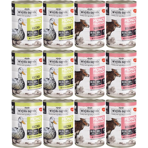 Våd kattefoder Wiejska Zagroda Monoprotein MIX 12x400g