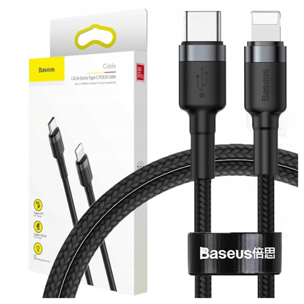 Baseus Cafule USB-C - Lightning PD -kaapeli, 18W, 1m (musta-harmaa)