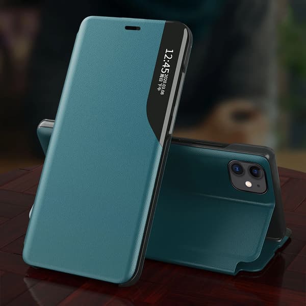 Eco Leather View Case elegantti läppäkotelo jalustalla iPhone 13 Prolle, punainen