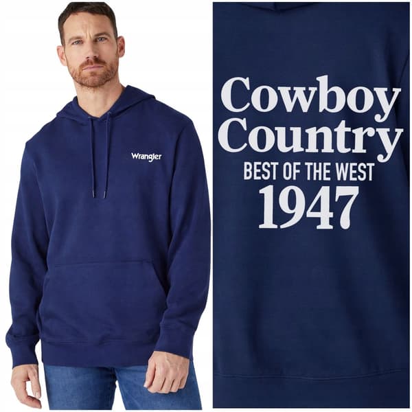 Wrangler grafisk huvtröja mörkblå herr bomull kängurulomma L