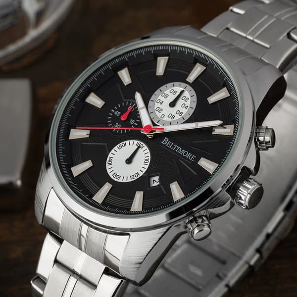 Herrklocka armband datum kronograf kvarts silver Beltimore