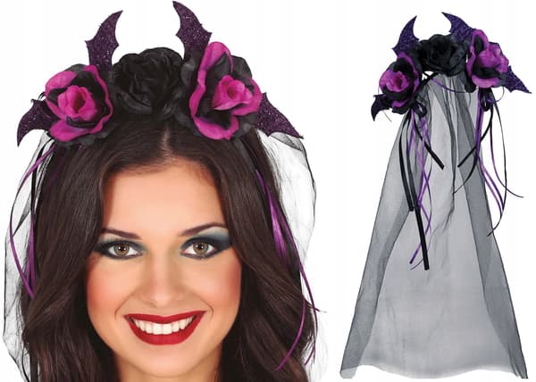 Sorte og lilla roser blomsterslør pandebånd til halloween-fest