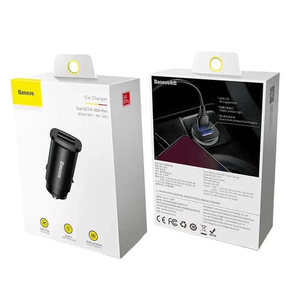 Baseus Square Billaddare 2xUSB QC3.0 5A 30W (Svart)