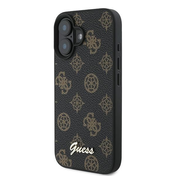 Guess GUHMP16MPGPYSK iPhone 16 Plus 6.7 sort/sort hårdt cover PU Peony Script MagSafe