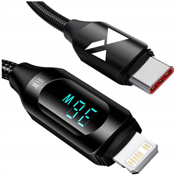 Wozinsky WUCLC2 Lightning til USB-C Kabel 36W 480Mb/s 2m med Skærm - Sort