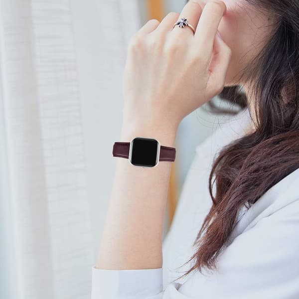 URREM TIL Fitbit Versa/Versa 2/LITE/SE RØDVIN ÆGTE LÆDER