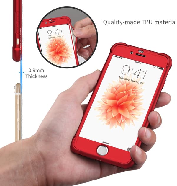 RØDT ETUI TIL IPHONE 6/6S 4,7' 2x HÆRDET GLAS