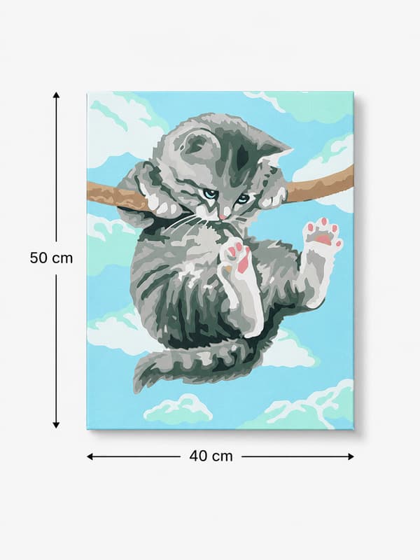 Maleri efter tal med ramme Billeder til maleri - Hængende kat 40 x 50 cm