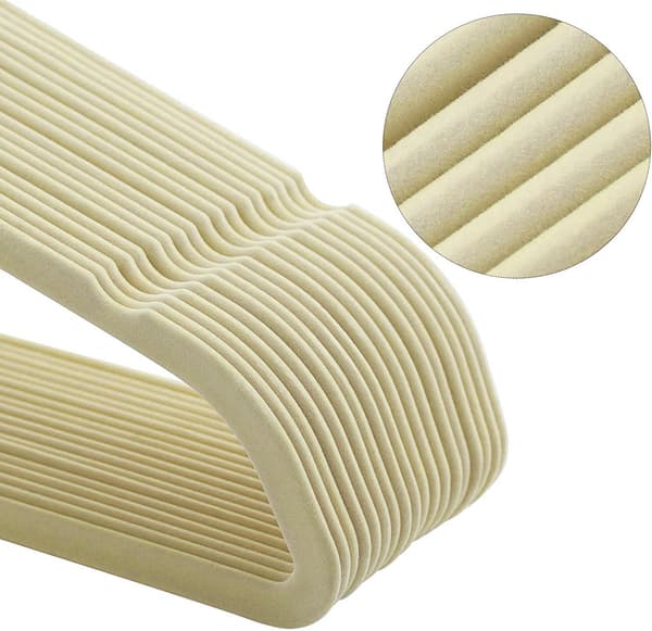 Maxi fløjlsbøjler, sæt med 50, beige