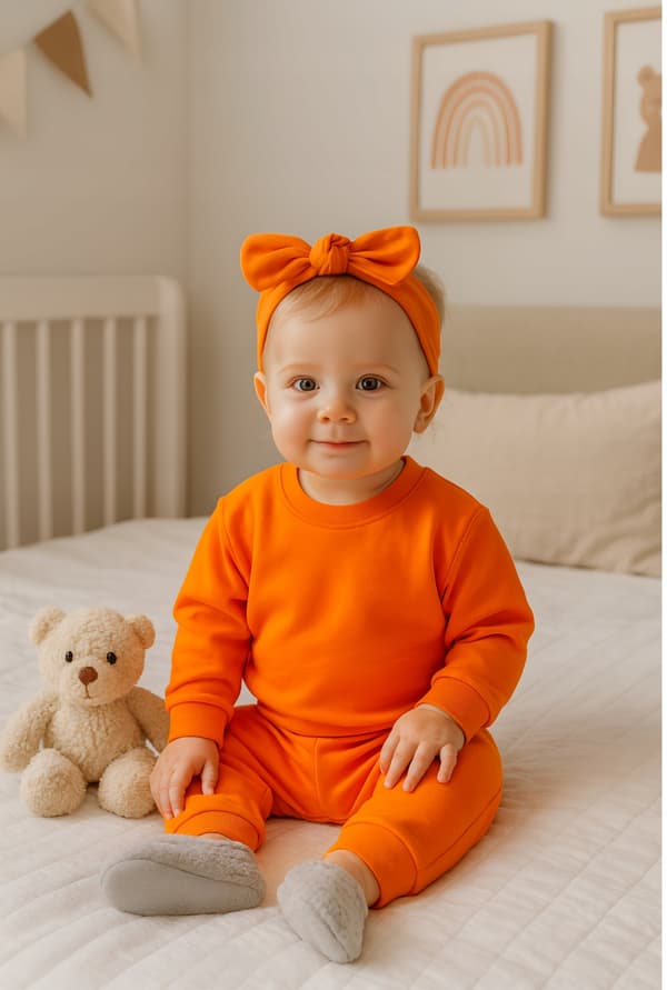 BOMULDSPYJAMAS 86 BØRNEPYJAMAS til børneværelset, 2 dele, ORANGE