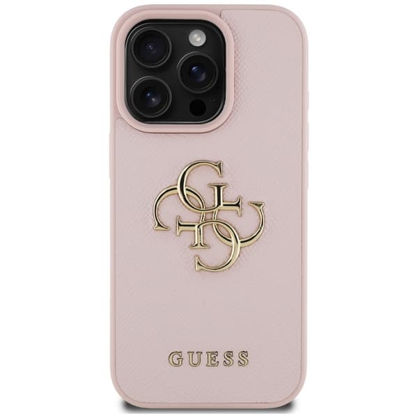 Guess Grained Big 4G Logo Small Classic Logo Cover til iPhone 16 Pro Lyserød