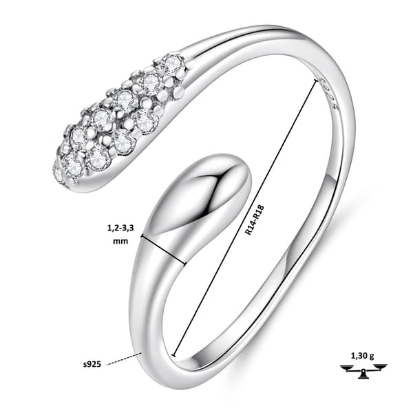 Silver justerbar ring CRISTAL TEARFLOWER 925 silver