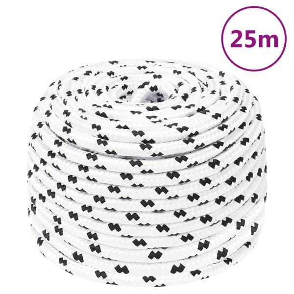 vidaXL Flätad segelrep, vit, 10 mm x 25 m, polyester