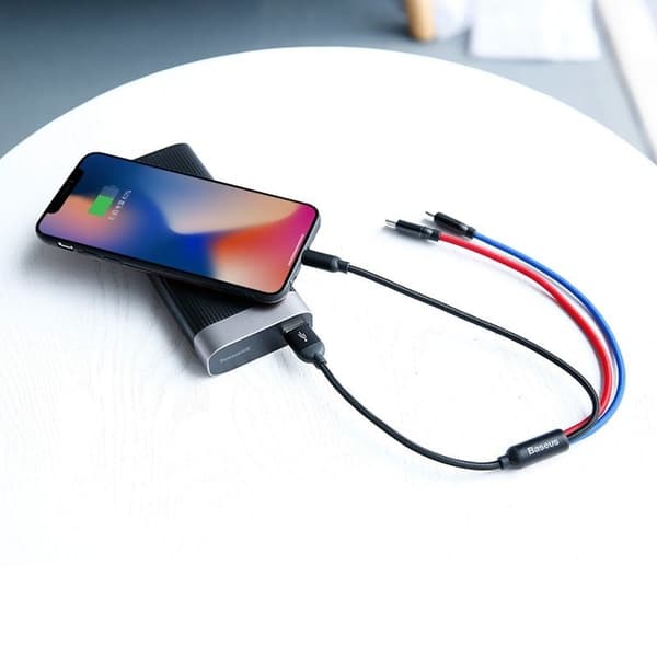 Baseus 3-i-1 USB-kabel USB-C / Lightning / Micro 3.5A 0.3m (Svart)