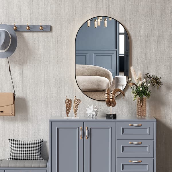 Ovalt spejl 80x40 cm sort ramme