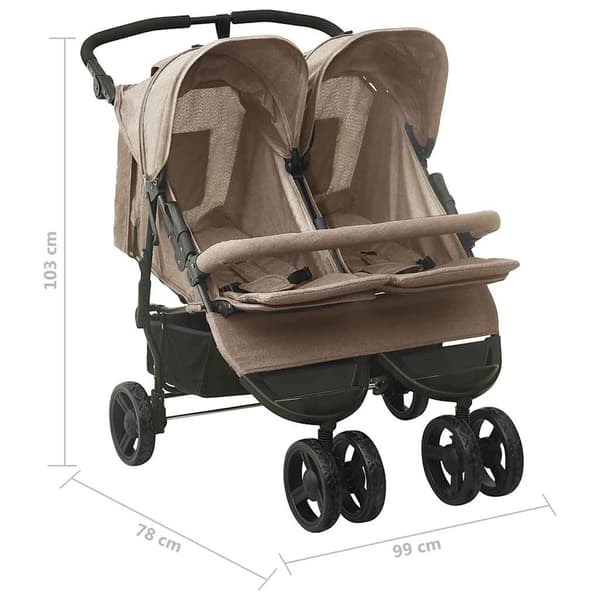 vidaXL Tvillingvagn, Taupe, Stål