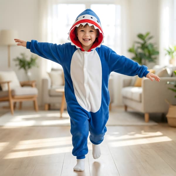Kigurumi-pyjamas marinblå haj barn 115-125 cm