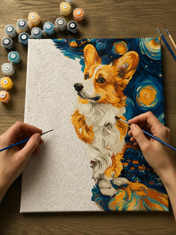 Magic Korgi målning med siffror och ram 40x50 cm