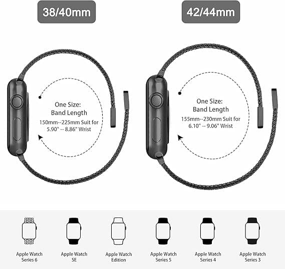URREM TIL APPLE WATCH 1/2/3/4/5/6/7/8/9/SE 38/40/41mm SORT STÅL