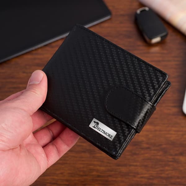 Herr klassisk läderplånbok RFiD stor svart kolfiber premium Beltimore