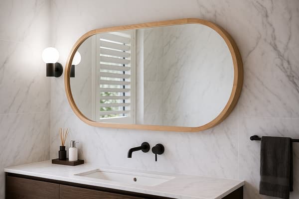 Oval badväggsspegel i ekram LEJA 100×38 Stilfull