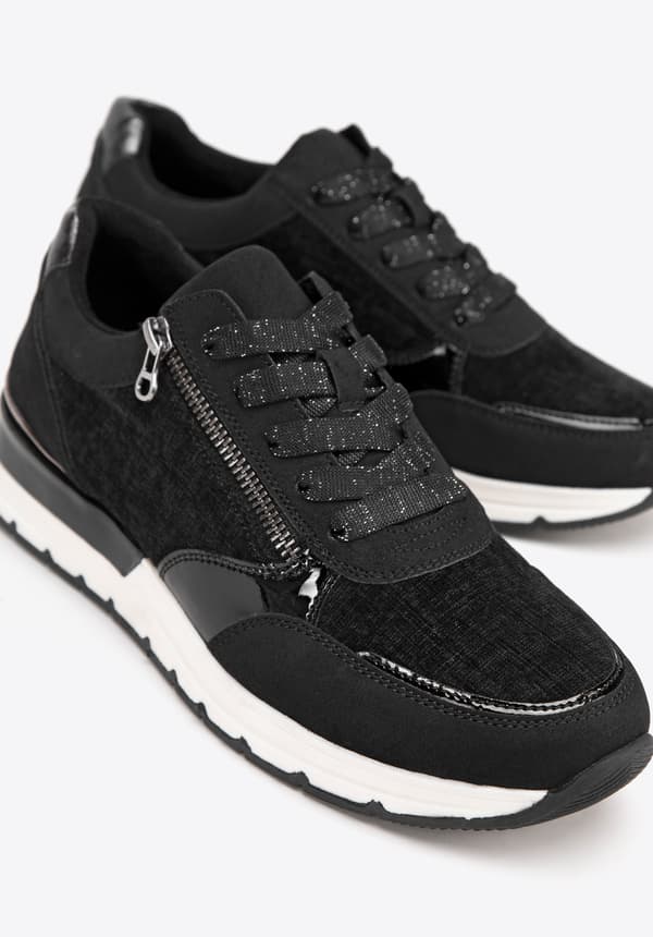 Wittchen damesneakers med lynlås på siden, sort, ecolæder