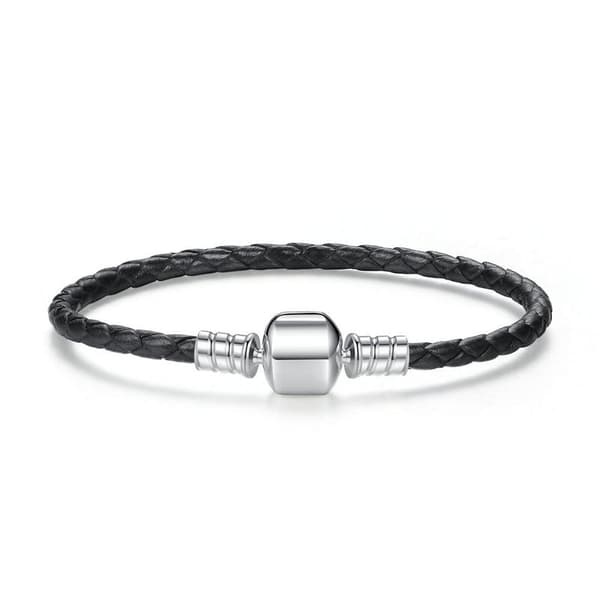 17 cm modulær læderarmbånd med sølvlås i sort