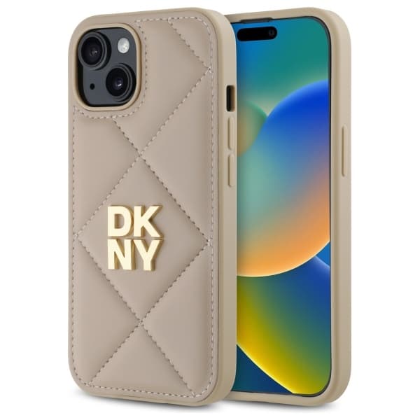 DKNY DKHCP15SPQDSLE iPhone 15 6.1 Beige Quilted Stack Logotyp