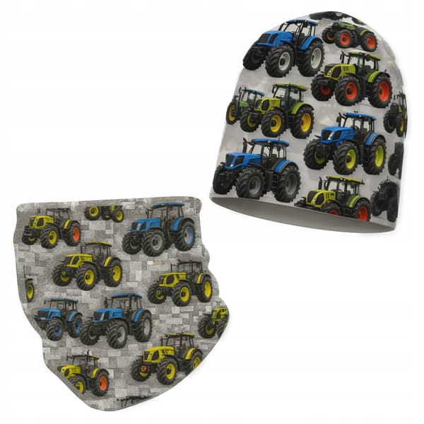 Babyset: mössa och halsduk 74-86 pojke traktor höst