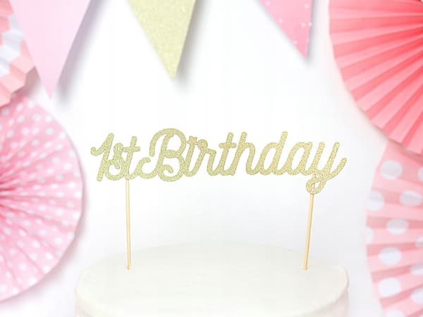 Kagetopper til 1 års fødselsdag, guld, 1 stk.