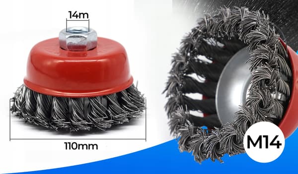 Stålbørste til frontsliber, flettet, tråd M14, 4" 100 mm