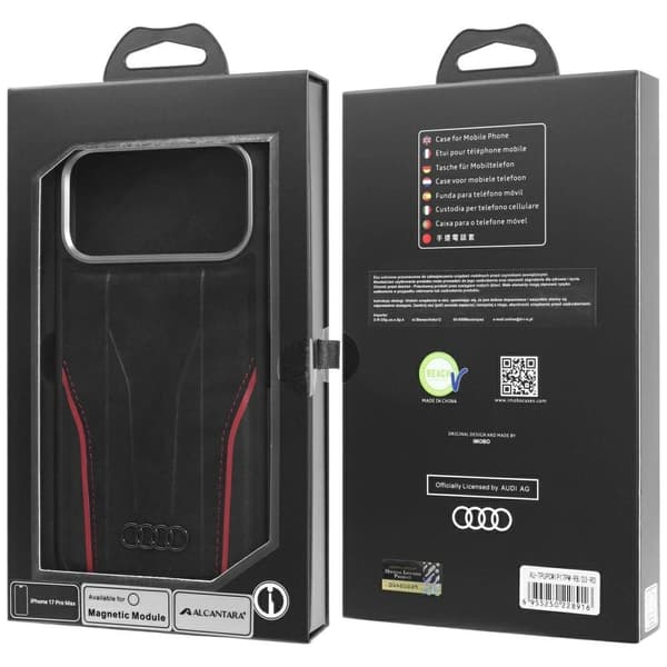 Audi R8 MagSafe-etui i ægte læder til iPhone 17 Pro Max - sort og rød