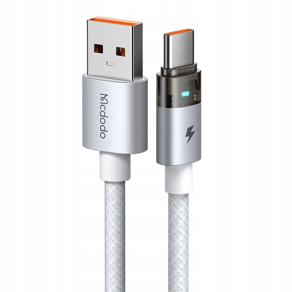 MCDODO KABEL USB-A USB-C SNABBLADDNING USB TYP C 6A 100W 1M LED VIT