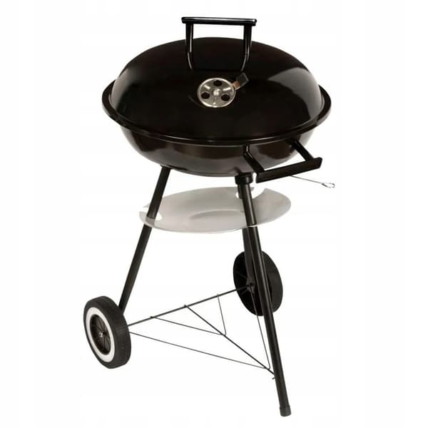 Kolgrill med hyllplan, hjul och lock