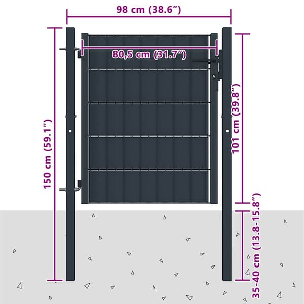 vidaXL PVC- och stålgrind 100x101 cm antracit