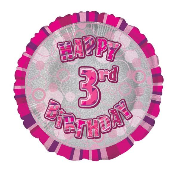 Folieballong 18 för 3-årsdag 1 st.