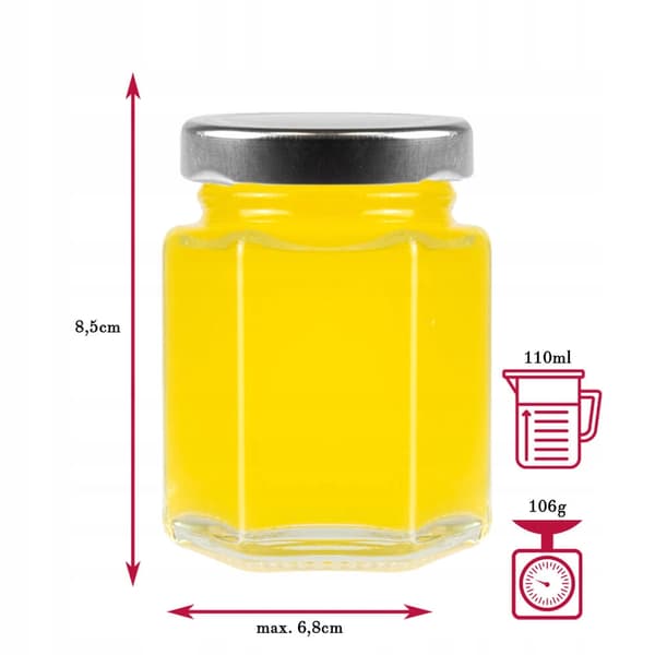 110 ml HEXAGONAL glaskrukke til krydderier og honning