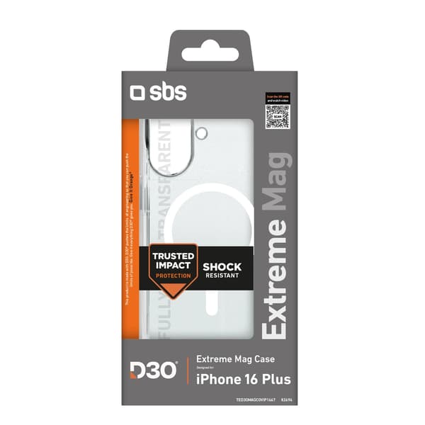 SBS Extreme Mag D3O MagSafe-etui til iPhone 16 Plus - Gennemsigtig