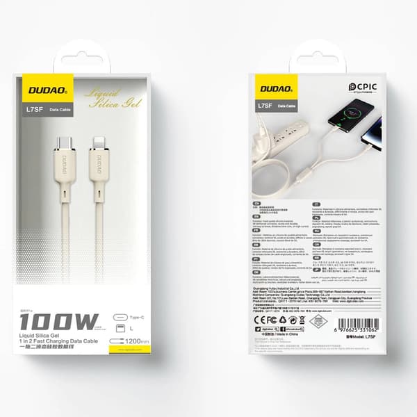 Dudao L7SF 2-i-1 USB-C - USB-C / Lightning 100W-kabel 1,2 m - Beige