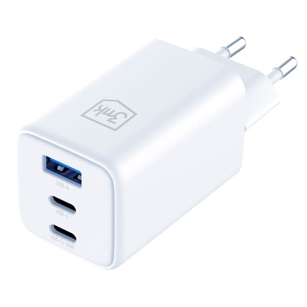 Tillbehör - 3mk Hyper GaN-laddare 65W QC4+ PD PPS USB 1A2C Vit EU
