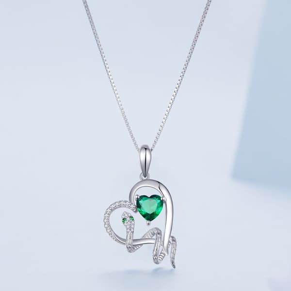 N076 Hjärta Orm Kristall Silver Justerbart Halsband